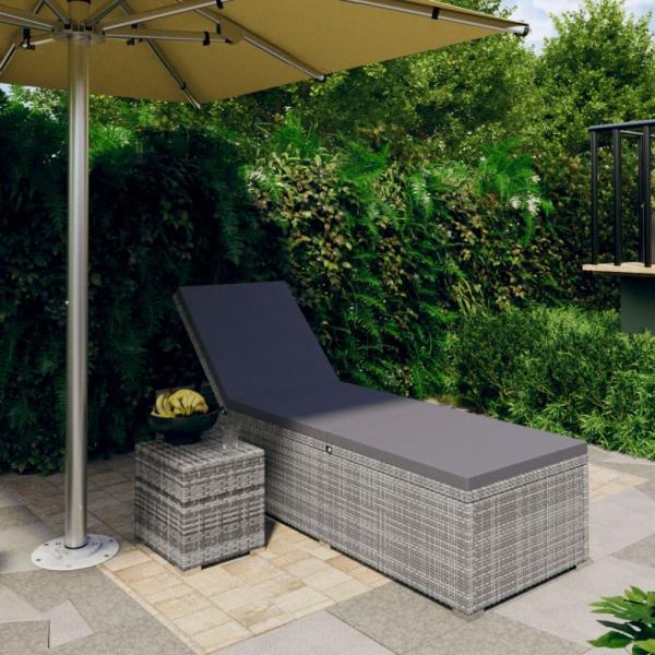 vidaXL Sonnenliege mit Auflage und Teetisch Poly Rattan Grau 46227