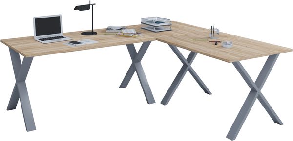 VCM Schreibtisch Lona 919747 Silber / Honig-Eiche H. 76 x B. 130 x T. 130 cm