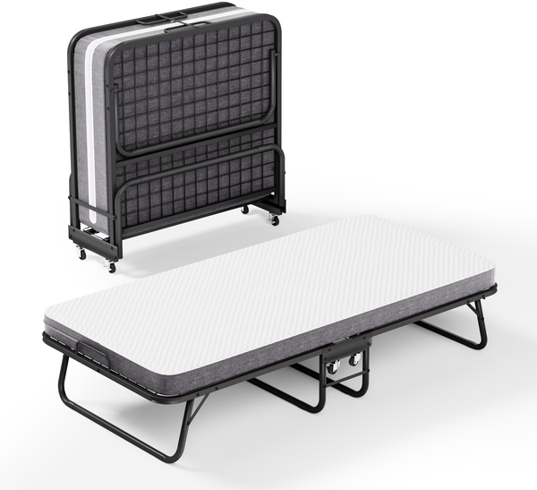 Klappbett Gästebett 90x190 cm Schwarz Metall Rollen Memory Schaum Matratze Klappsofa Campingbett Tagesbett 150kg Bild 3