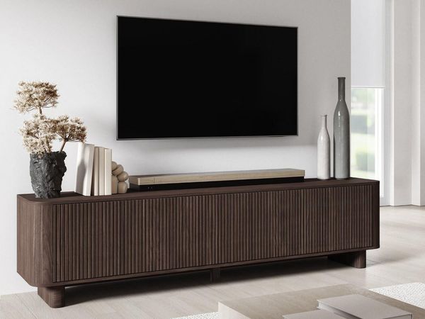 Compleo TV-Schrank 220 cm breit, Hängend oder auf Füßen, TV-Tisch japandi Nussbaum oder Kaschmir