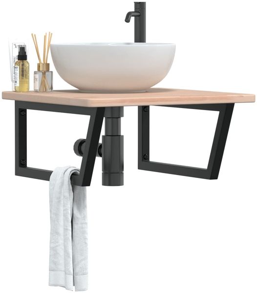 vidaXL Waschtischplatte mit Halterung Stahl und Massivholz Eiche 3302463