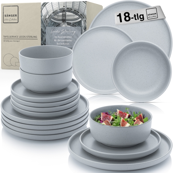 SÄNGER Steingut Geschirrset Leeds Sterling 18 teilig für 6 Personen