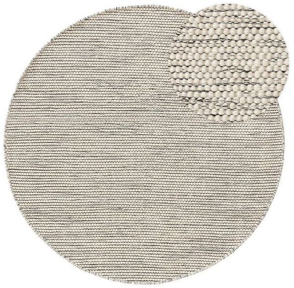 benuta Wollteppich Rocco, rund, Höhe: 5 mm, Wolle, handgewebt, Uni, Natural Living, Wohnzimmer