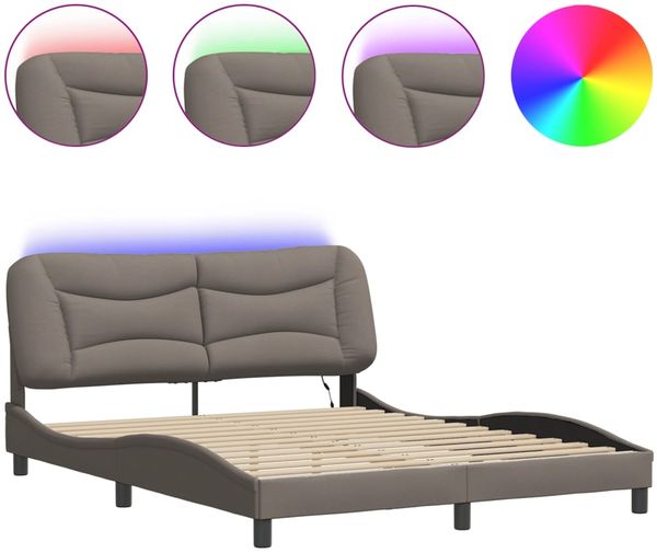 Doppelbett, Bettgestell Modernen mit LED ohne Matratze Taupe 160x200 cm Stoff d1458e