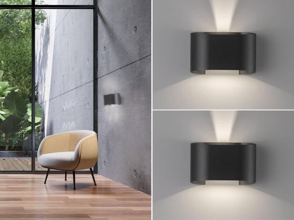 2er SET LED Updown Wandlampen Schwarz für Innen & Außen, Breite 18cm