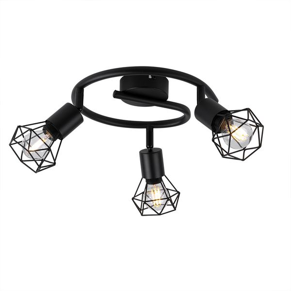 LED Deckenleuchte, Metall-Käfig, schwarz, Spots beweglich