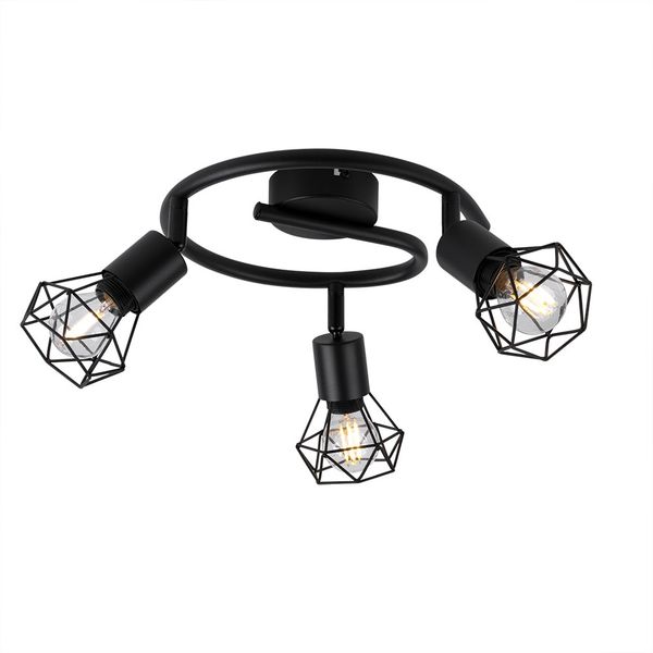 LED Deckenleuchte, Metall-Käfig, schwarz, Spots beweglich