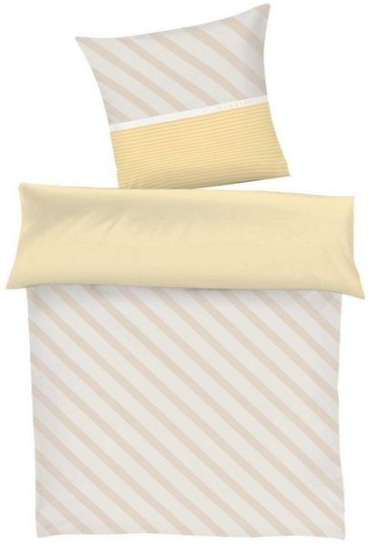 bugatti Bettwäsche Satin-Wende-Bettwäsche BAGI, 135 x 200 cm, Weiß, Baumwolle, 2 teilig, Gelb, Creme, mit Reißverschluss