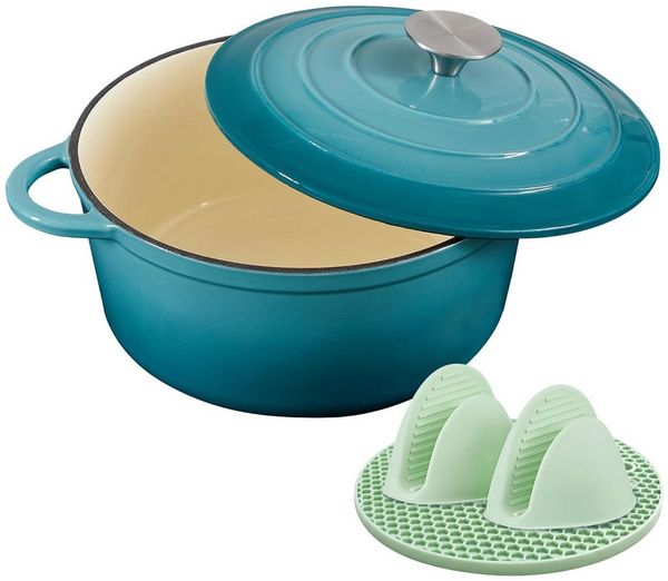 Zedelmaier Bräter Gusseisen Topf 22/24/26cm Incl. Silikon Topflappen Topfuntersetzer, (Set, 1 Pot mit 1 lid, 2 Ofenhandschuhe, 1 Topfuntersetzer), Backofengeeignet Induktionsgeeignet Zum Braten, Schmoren, Kochen