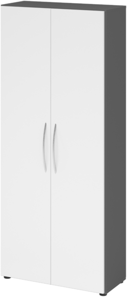 bümö Mehrzweckschrank 80cm breit, Aktenschrank o. Schuhschrank hoch, Schrank mit Regal, Küchenschrank in Graphit/Weiß aus Holz, Vorratsschrank & Haushaltsschrank mit Metallgriffen, 4100-G-W