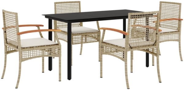 vidaXL 5-tlg. Garten-Essgruppe mit Kissen Beige Poly Rattan 3213633