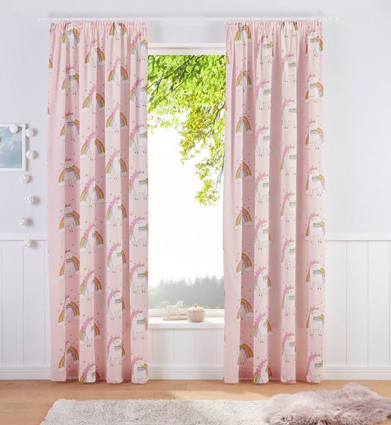Lüttenhütt Gardine EINHORN (1 St), Kräuselband, halbtransparent, Kindergardine, bedruckt, halbtransparent, Einhörner, Regenbogen
