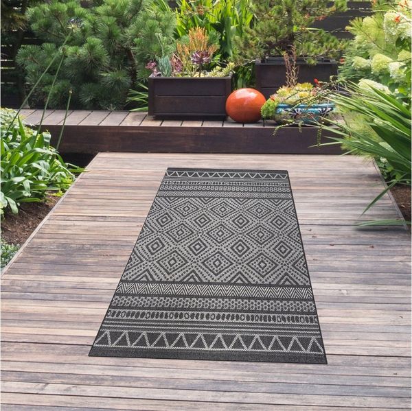 TeppichHome24 Outdoorteppich In- & Outdoorteppich in modernem Boho-Design in Anthrazit Creme, Rechteckig