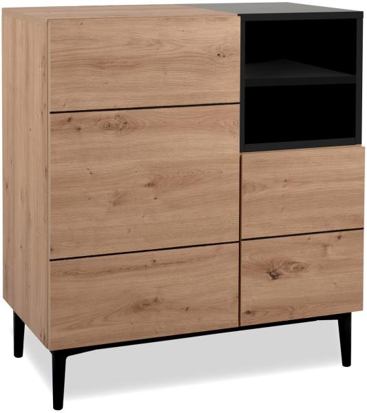 Sideboard Eiche Holz in Natur Schwarz, 80 x 90 x 40 cm