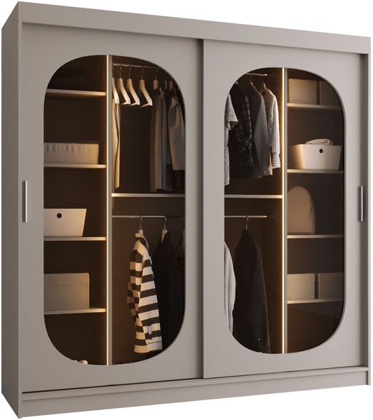 Kleiderschrank Bimaza 200 mit Schubladen und LED Beleuchtung (Farbe: Cashmere)