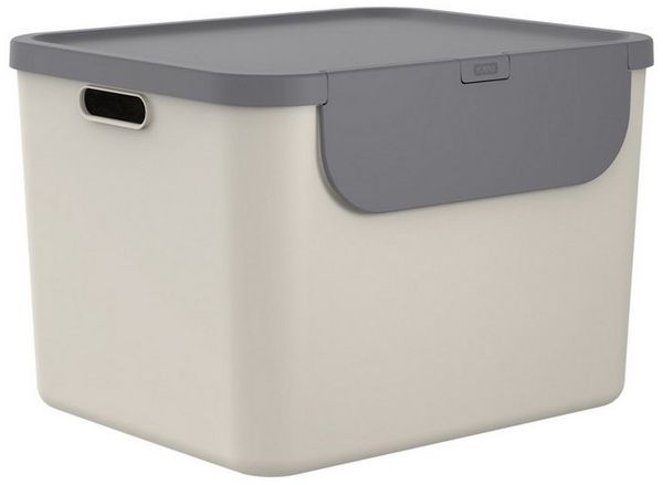 ROTHO Mülltrennsystem Albula Mülleimer 55l mit Frontklappe für die Küche – Recycling System, Behälter ideal für Mülltrennung & Recycling