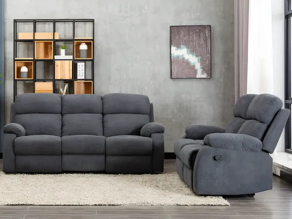 Vente-unique - TOLZANO Couchgarnitur Stoff Grau - B 96 cm x H 100 cm x L 201 cm146 cm