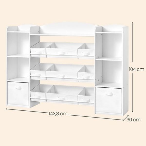 SONGMICS Kinderregal mit 4 offenen Fächern, Kinderregal, 9 mittlere und 2 seitliche Boxen, 30 x 143,8 x 104 cm, weiß Bild 5