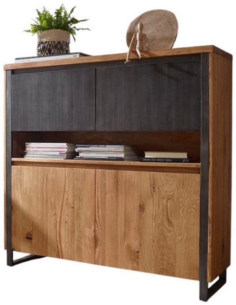 Highboard 130x128cm 'Taipeh' Wildeiche & Metall gebürstet