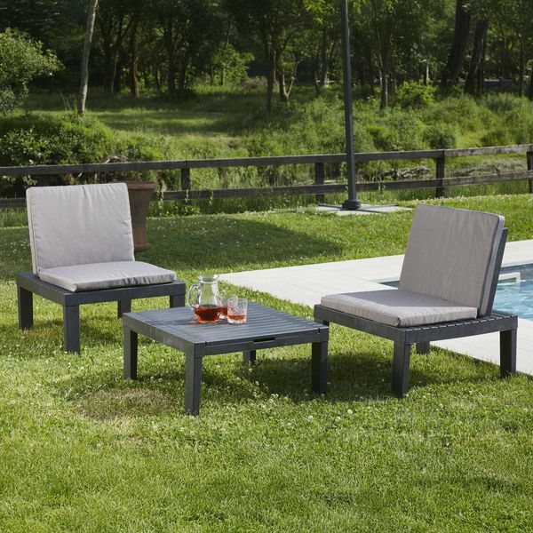 Dmora - Outdoor-Lounge-Set Cervia, Gartenkomposition mit 2 Sitzen mit Rückenlehne und 1 Multifunktionsmodul, Lounge mit Kissen, 100 % Made in Italy, Anthrazit