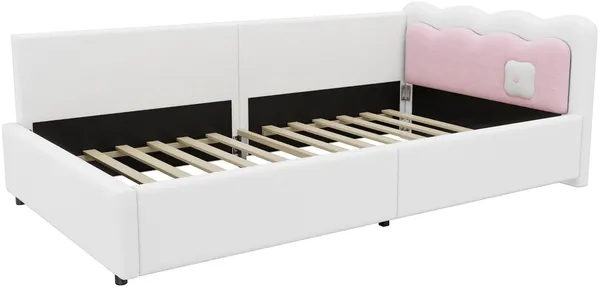 Schlafsofa mit LED-Beleuchtung und Lattenrost, 90x200 cm, Polsterbett, Einzelbett, Jugendbett, Vlies Bild 8