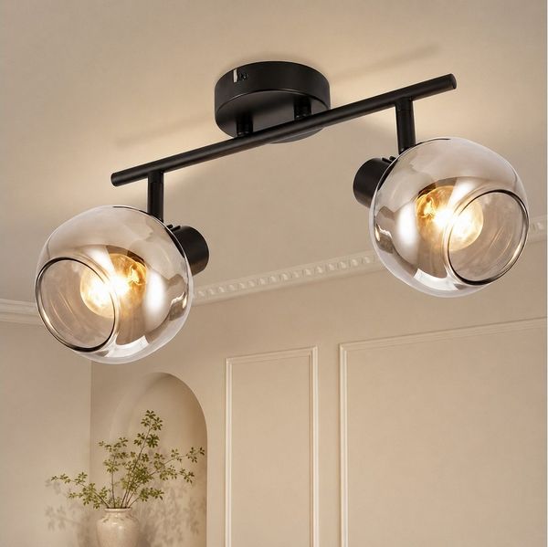 Nettlife Deckenstrahler Küchenlampe 2/3/4/6 Flammig Modern E14 Rauchglas Deckenleuchte, Schwenkbar, LED wechselbar, Wohnzimmerlampe für Schlafzimmer Flur Küche