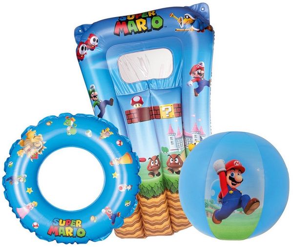 Happy People Luftmatratze Strandset Super Mario Luftmatratze, Schwimmring, Strandball, für den Sommer