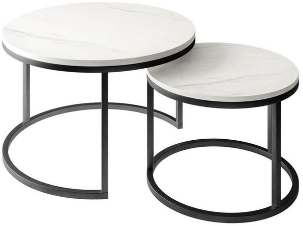 Lookway Couchtisch CIRI 2in1 LEVANTO mit schwarzem Gestell, runder Couchtisch (2er Set), Durchmesser: ⌀70 cm & ⌀50 cm und Durchmesser: ⌀80 cm & ⌀60 cm