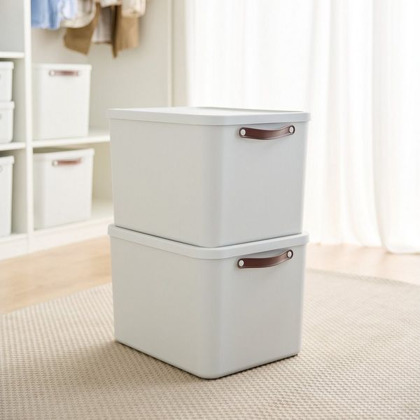 ROTHO Aufbewahrungsbox (Ordnungsboxen im Set, 2er-Set), große Lagerbox ideal für Kleidung, Decken und Haushaltsartikel