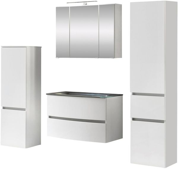 welltime Badezimmer-Set Kaunas, (Set, 4-St), Waschtisch-Set (Breite 80 cm) mit Midischrank und Seitenschrank