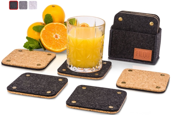 Coemo 8 Stück Untersetzer Kork Filz Glasuntersetzer Schwarz