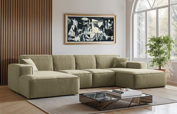 Kaiser Möbel Ecksofa Eckcouch U form, SIENA stoff Poso, Maloy, Salvador,Velo, Artico, U-Form, Wahl aus 4 Stoffen, Komfortsitz mit HR-Schaum