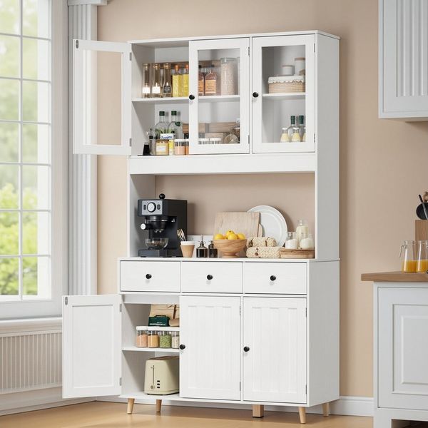 Bealife Sideboard Küchenschrank mit Arbeitsplatte und 3 Schubladen