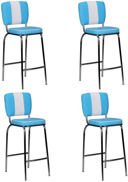 4er Set Barhocker American Diner 50er Jahre Retro Barstuhl | Sitzfläche mit Rücken-Lehne | Fußstütze | Sitzhöhe 76 cm blau