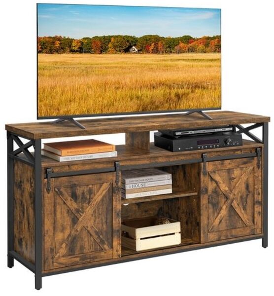 Vasagle TV-Schrank Lowboard mit verstellbaren Ablagen, Metallgestell, 40 x 147 x 76 cm, Vintagebraun-Schwarz