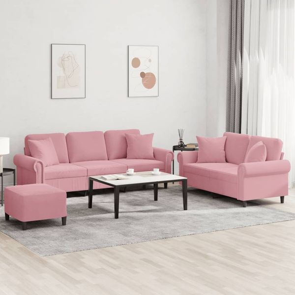 vidaXL 3-tlg. Sofagarnitur mit Kissen Rosa Samt 3202283