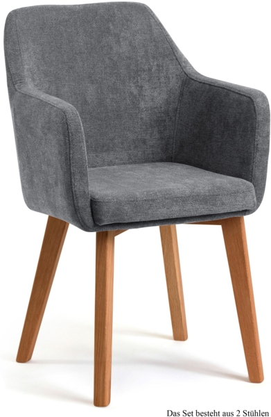 Armlehnstuhl (2er-Set) Darleen 57x87x60 Eiche geölt/Grau