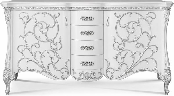 Casa Padrino Luxus Barock Sideboard Weiß / Silber 227 cm - Barock Möbel - Made in Italy