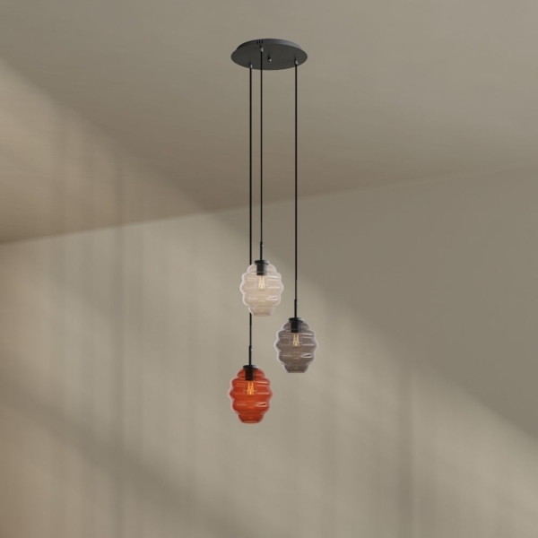 s.luce Echos Galerieleuchte 3-flammig Ø 40cm Baldachin Ø 18cm Braun, Klar, Rauch