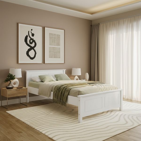 Bellamio 'Medje' Bett 120x200 cm in Kassettenoptik, Kiefer, weiß lackiert, Holzbett im Landhausstil mit Lattenrost, geeignet als Doppel- oder Einzelbett