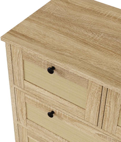 Schrank mit Rattangeflecht 80x40x80 cm, Kommode Holzfarbe, 4 Schubladen, Massivholzbeine Bild 10