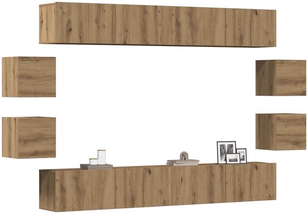 vidaXL 8-tlg. TV-Schrank-Set Wandmontage Artisan-Eiche Holzwerkstoff 3328952