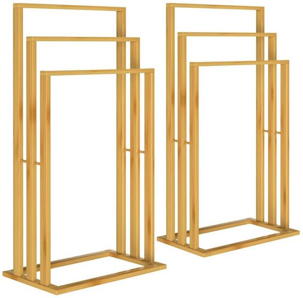 Casaria Handtuchständer, Stehend Holz 2er Set Handtuchhalter Ohne Bohren Bad Ablage Bambus