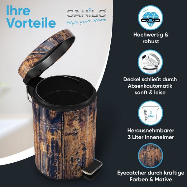Sanilo Kosmetikeimer Vintage, 3 Liter, Bad Mülleimer mit Absenkautomatik & Innenbehälter