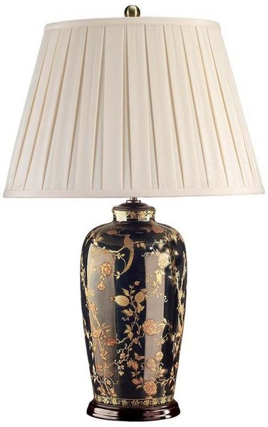 Tischleuchte, Porzellan, Schwarz Gold, H 74 cm
