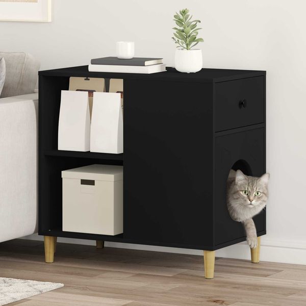 vidaXL Katzenhaus Schwarz 72 x 42,5 x 70 cm Holzwerkstoff 8000681