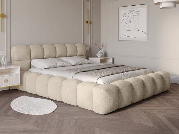 wonello Polsterbett Mira (das Original), Bett mit Bettkasten und Lattenrost – eleganter Boucle-Stoff