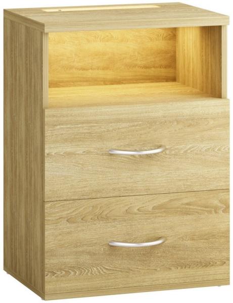 Casaria® Nachttisch Touch LED Beleuchtung 40 x 28 x 55 cm Dimmbar Holz 2 Schubladen Boxspringbett Schlafzimmer Wohnzimmer Beistelltisch Nachtschrank Eiche