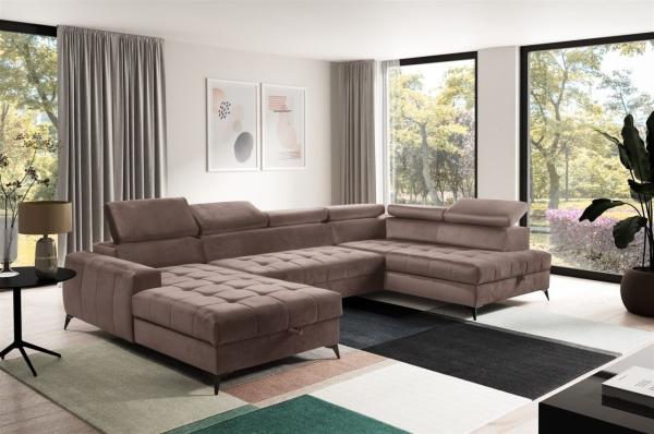 Wohnlandschaft Schlafsofa AGNESA Stoff Salvador Braun Ottomane Links