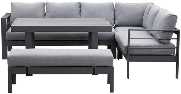 MeXo Gartenlounge-Set Outdoor Gartenmöbel Lounge-Set für 6-8 Personen, (Aluminium-Ecklounge, rechte Ecke, 5-tlg, wetterfest & pflegeleicht), großer Esstisch 130×80 cm, bis 140 kg belastbar je Sitz